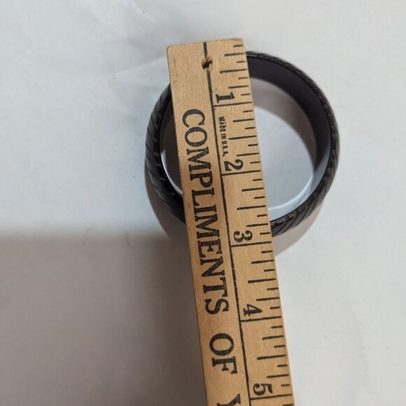 Vintage Carved Black Bakelite Bangle Bracelet 2.5x1" Estate Jewelry Bold Stripes - Picture 9 of 9